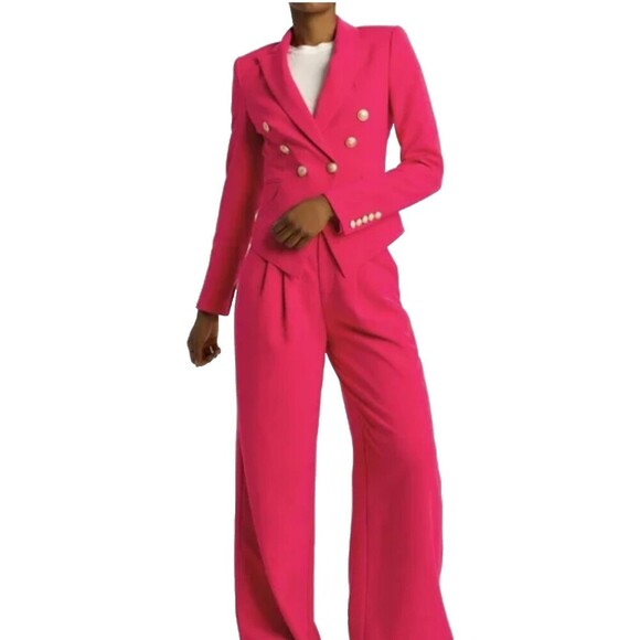 New Choosy Betsy Blazer Women Sz 2 Magenta Double Breasted Gold Accent Fitted R4 - Picture 2 of 12